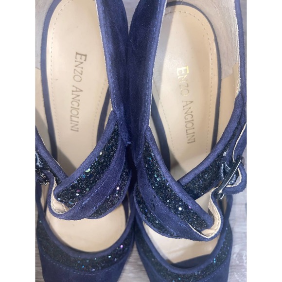 ENZO ANGIOLINI Easling Peep Toe Mary Jane Platform Pump Blue Suede Size 6.5 (M) - Picture 8 of 10
